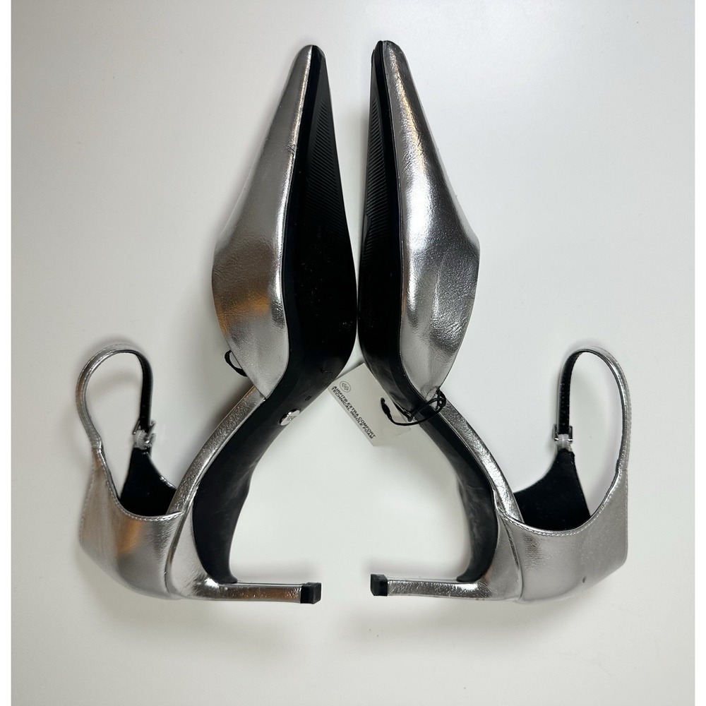 ZARA Women's Silver Metallic Pointed Toe Stiletto Heeled Pumps US 9 EU 40 NEW‎ - Picture 5 of 12